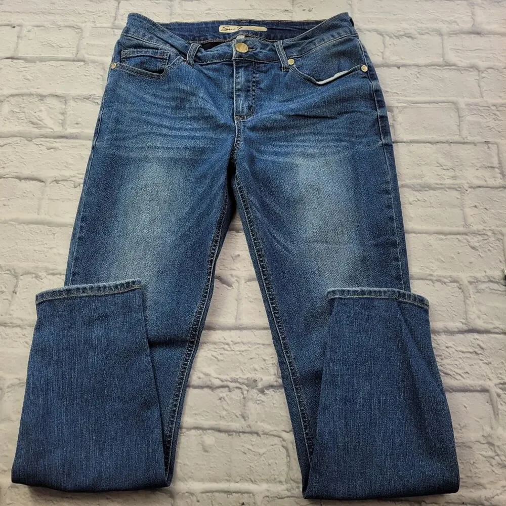 Seven7 Skinny Sure-Shaper Jeans Dark Wash Light Distressing Whiskering size 8